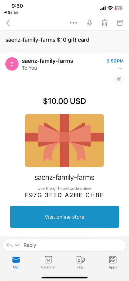 Saenz Family Farms Gift Card